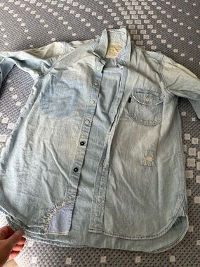 Vintage Light Wash Denim Shirt - Women's Light Blue Casual Button-Up
